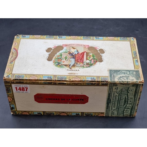 1487 - An incomplete box of twenty eight cigars, the box inscribed 'Romeo y Julieta, Cremas de ll Corte',&n... 