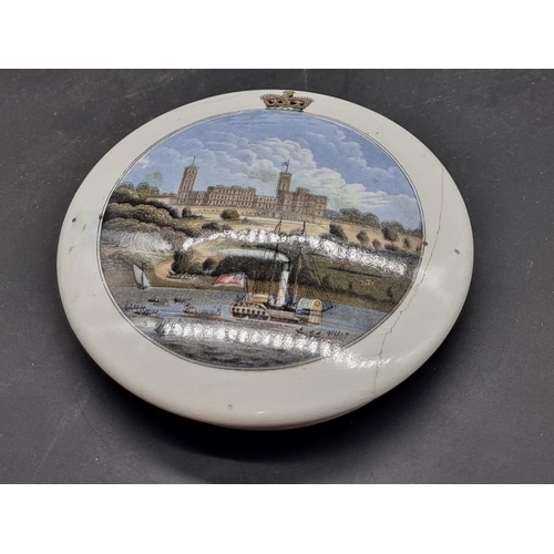 1505 - Five Victorian pot lids, to include Albert Memorial, Osbourne House, (repaired).  ... 