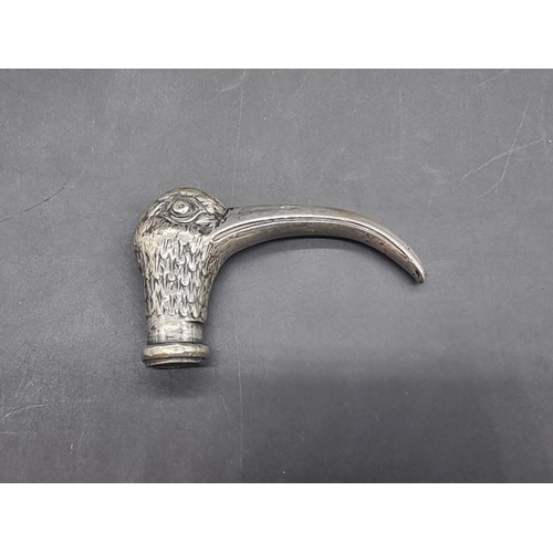 1523 - A novelty plated metal Curlew head cane handle, 9.5cm. 