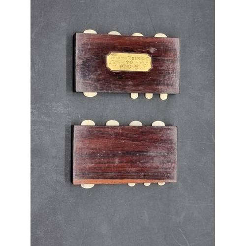 1528 - A pair of Japanese rosewood, ivory and shibyama bezique markers, 9.1cm wide.DEFRA Ivory Act submissi... 