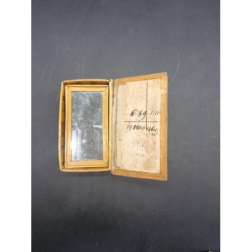 1531 - A scarce Napoleonic prisoner of war straw work box, of novelty book form, inclosing a mirror, 9cm wi... 