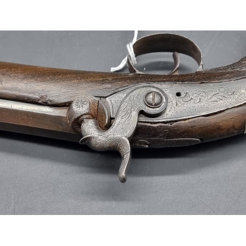 1603 - A 19th century percussion pistol, having 22cm octagonal barrel and attached ramrod, overall length 3... 