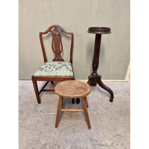 1630 - A Georgian mahogany dining chair; together with a mahogany tripod torchere, 95.5cm high and an old e... 