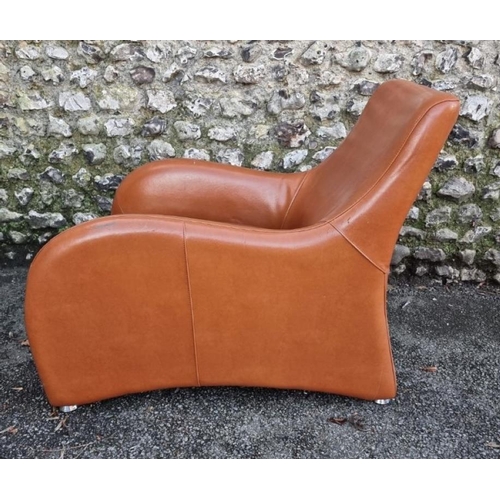 1651 - A modern leatherette chair and stool, (surface wear).