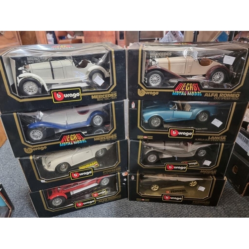 140 - Two boxes of vehicles, to include examples by Burago; Maisto and Chrono, all boxed.... 