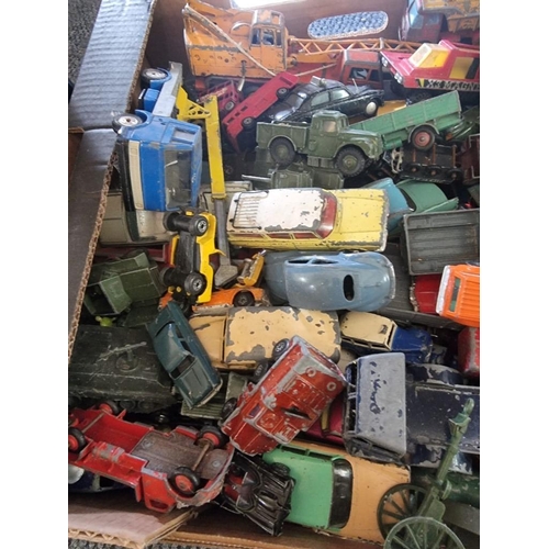 141 - Diecast: a large collection in tray of playworn vehicles, various ages and condition. ... 