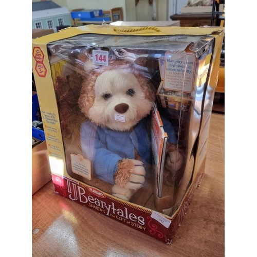 144 - Teddy Bears: a Playskool T J Bearytales battery operated learning bear, in box; together with t... 