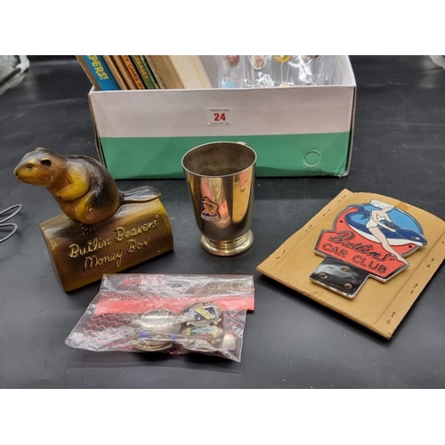 24 - Butlins: a collection of vintage Butlins memorabilia, to include a Butlins Car Club radiator badge; ... 