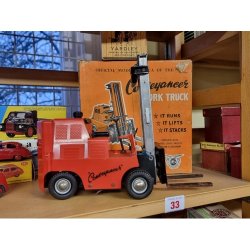 33 - Victory Industries: a vintage 'Official Model Replica of the Conveyancer Fork Truck', with accessori... 