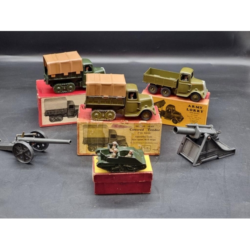 49 - Britains: 4 vintage military vehicles, comprising: No.1433 (x2); Army Lorry No.1335; Bren Gun Carrie... 