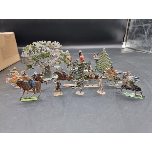 54 - Lead flats: a large collection to include foot and mounted soldiers, trees, etc.