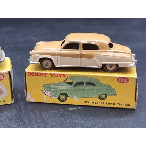 83 - Dinky: three vintage boxed vehicles, comprising: Morris Oxford Saloon No.159; Studebaker Land C... 