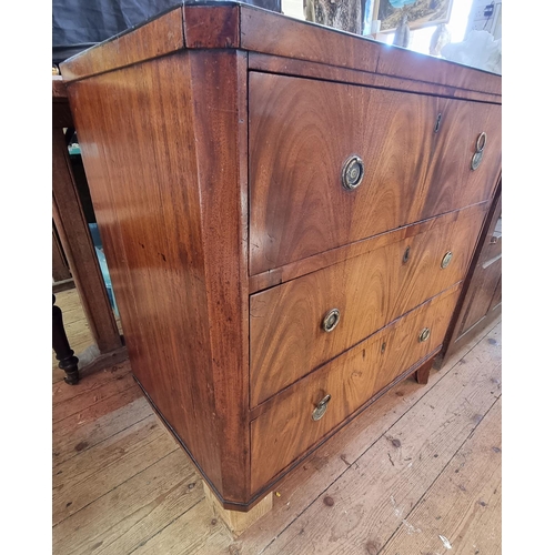 1095 - A late 18th century Continental mahogany three drawer chest, possibly Biedermeier, 76.5cm wide.... 