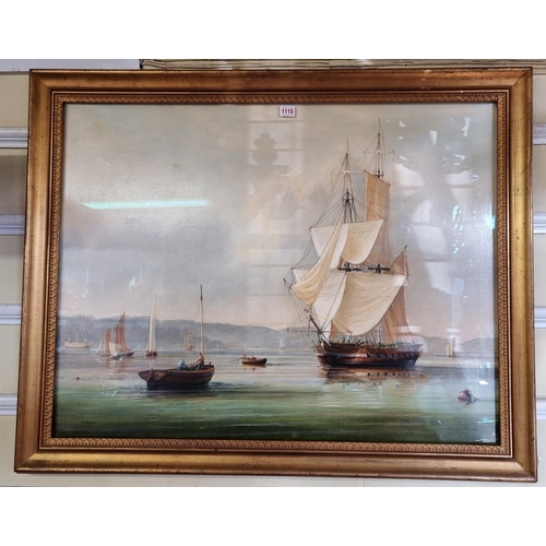 1115 - Jim Thompson, The Royal Navy Brig 'HMS Delight', signed, oil on canvas, 70 x 90cm.   ... 