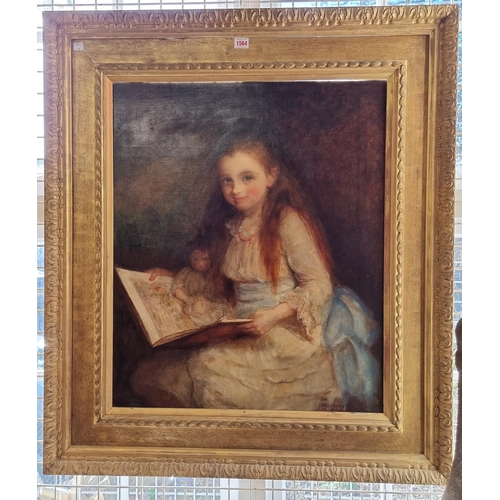 1564 - English School, late 19th century, a three quarter length portrait of a young girl reading to her do... 