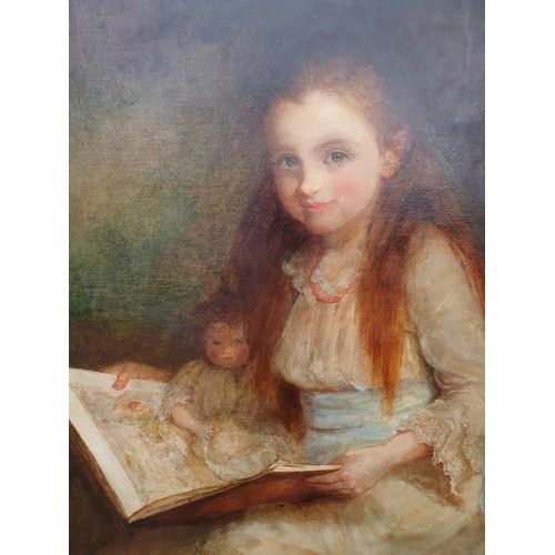 1564 - English School, late 19th century, a three quarter length portrait of a young girl reading to her do... 