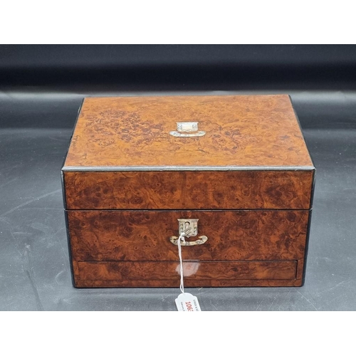 1063 - A Victorian burr walnut toilet box, with electroplated fittings, 31cm wide. 