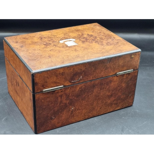 1063 - A Victorian burr walnut toilet box, with electroplated fittings, 31cm wide. 