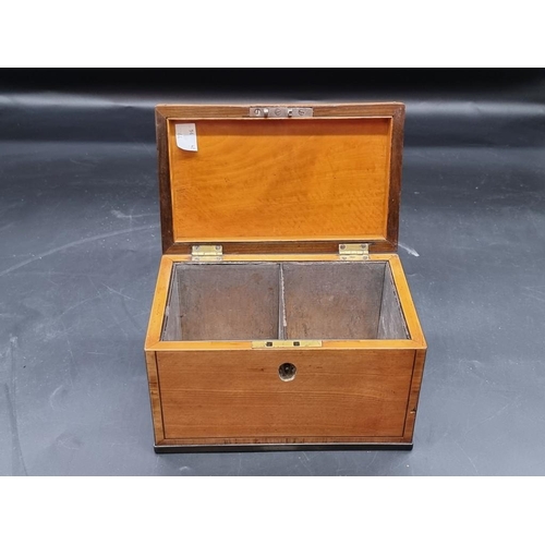 1079 - A George III satinwood and kingwood crossbanded tea caddy, 20cm wide.