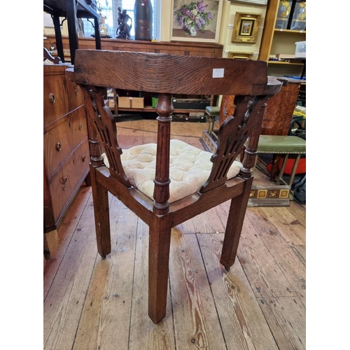 1093 - A George III carved oak corner elbow chair; together with a folding hardwood cake stand. (2)... 