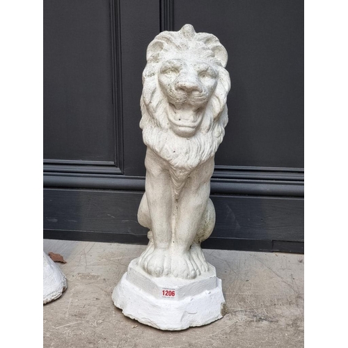 1206 - A pair of white painted composition stone lion gate pier finials, 56cm high.