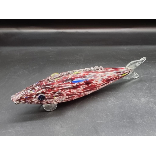 1421 - Four Murano glass fish, largest 29.5cm high. 