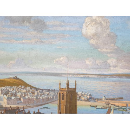 1117 - Bernard Ninnes, 'Smeaton's Pier, Old St. Ives', signed, titled on original artist's label verso, oil... 