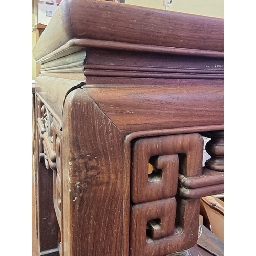 1085 - A Chinese carved hardwood low occasional table, 54cm high x 46.5cm wide. 