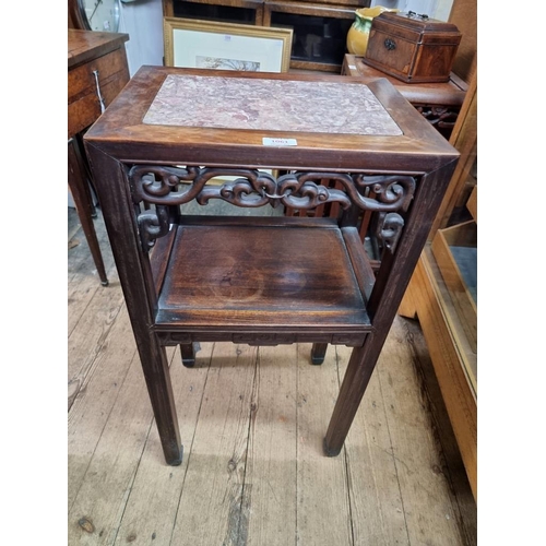 1061 - A Chinese carved hardwood and marble top jardiniere stand or table, 42cm wide. ... 