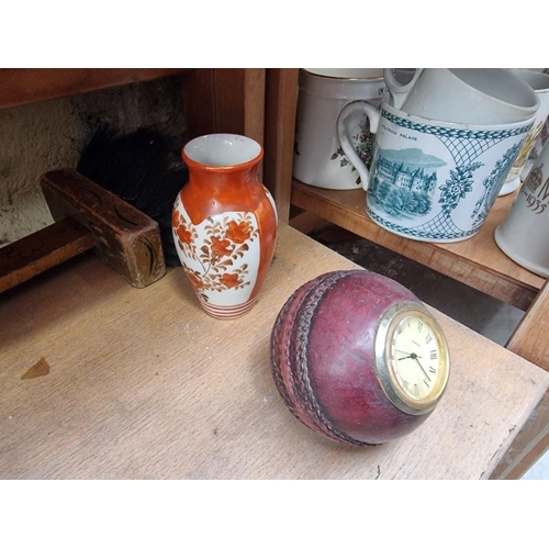 1133 - A mixed group of Oriental items, to include Chinese ginger jars; bamboo fans; and a brush pot, 20cm ... 