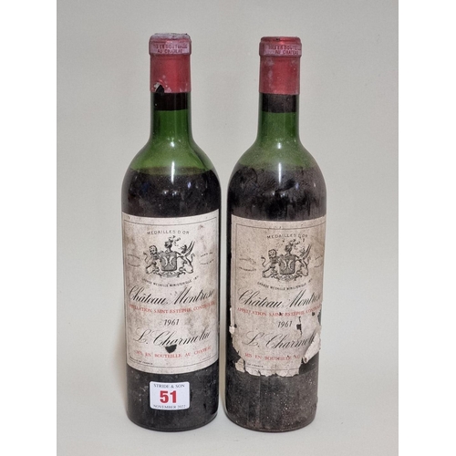 22 - Two 75cl bottles of Chateau Montrose, Saint-Estephe, 1961. (2)