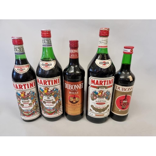 101 - Five bottles of vermouth, comprising: two 150cl Martini Rosso; a 1 litre Martini Rosso; a 1 litre Du... 