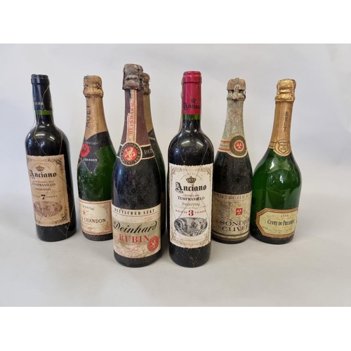 104 - A mixed group of wine and champagne, to include two old bottles of Moet & Chandon NV. (8)... 