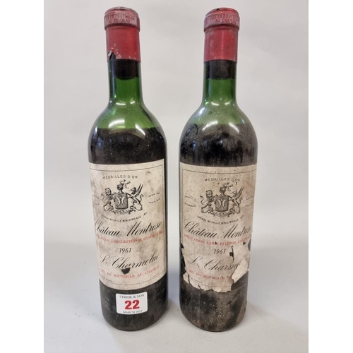 22 - Two 75cl bottles of Chateau Montrose, Saint-Estephe, 1961. (2)