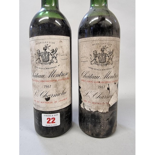 22 - Two 75cl bottles of Chateau Montrose, Saint-Estephe, 1961. (2)