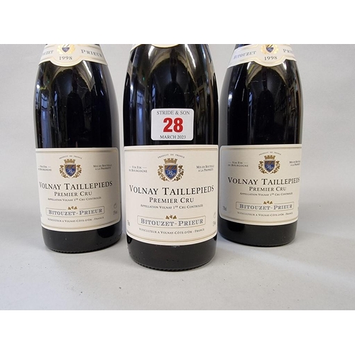 28 - Three 75cl bottles of Volnay Taillepieds, 1er Cru, 1998, Bitouzet Prieur. (3)