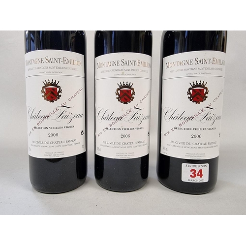 34 - Three 75cl bottles of Chateau Faizeau Vieilles Vignes, 2006, Montagne St Emilion. (3)... 