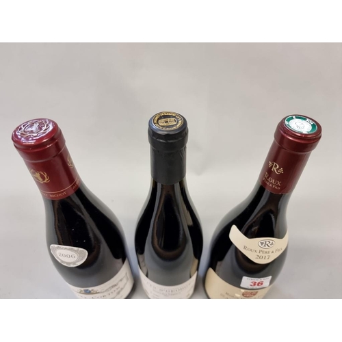 36 - Three 75cl bottles of French red wine, comprising: Nuits-St Georges, 2017, Benjamin Leroux (BB&R... 