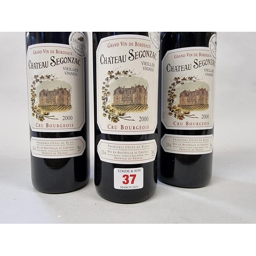 37 - Three 75cl bottles of Chateau Segonzac Vieilles Vignes, 2000, Cotes de Blaye. (3)