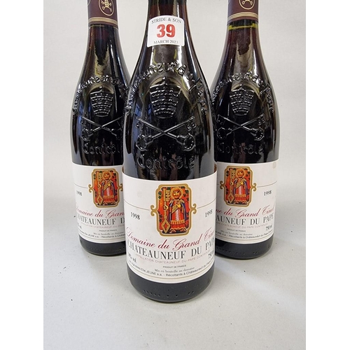 39 - Three 75cl bottles of Chateauneuf du Pape, 1998, Dom du Grand Tinel. (3)