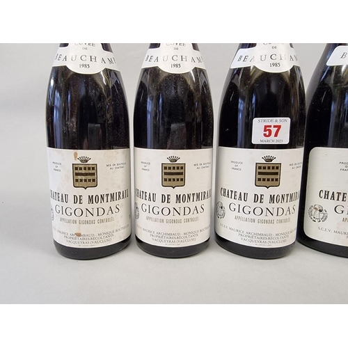 57 - Six 75cl bottles of Gigondas Cuvee Beauchamp, 1985, Chateau Montmirail. (6)