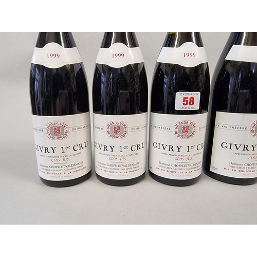 58 - Six 75cl bottles of Givry 1er Cru Clos Jus, 1999, Chofflet-Valdenaire. (6)