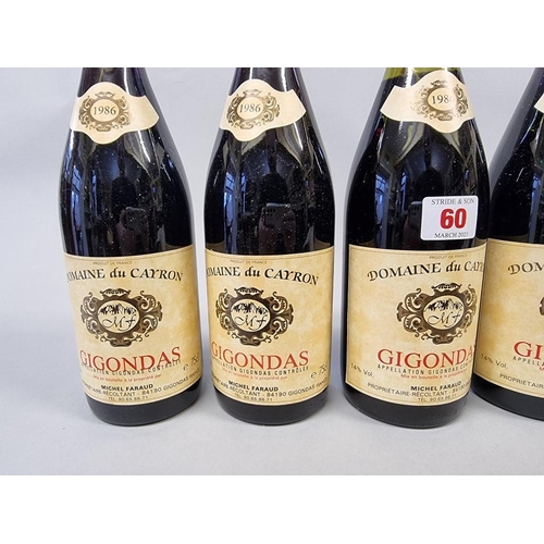 60 - Six 75cl bottles of Gigondas, 1986, Domaine du Cayron, Michel Faraud. (6)