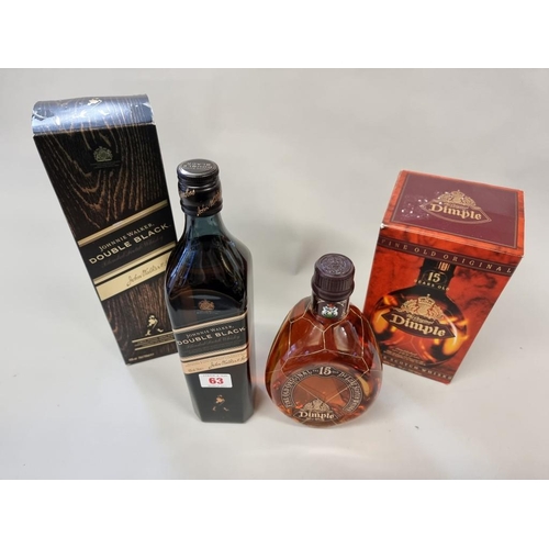 63 - Two 70cl bottles of blended whisky, comprising: Dimple 15 year old; and Johnnie Walker 'Double Black... 