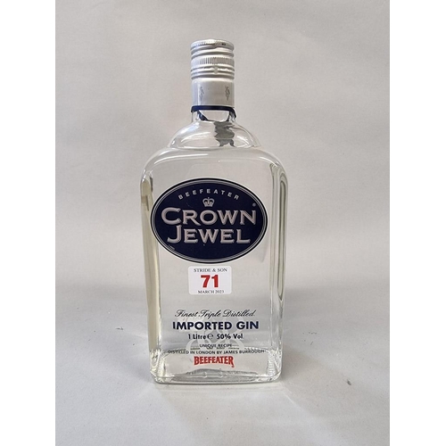 71 - A 1 litre bottle of Beefeater 'Crown Jewel' gin, 50% abv.