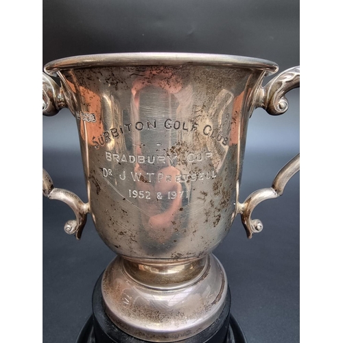 315 - A silver twin handled trophy cup by Walker & Hall, Sheffield 1917, 12.5cm high, 255g.... 