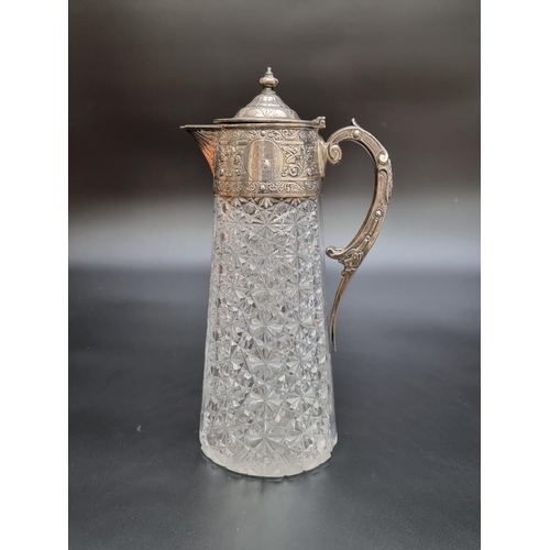 331 - A Victorian silver mounted cut glass claret jug by Charles Edwards, London 1885, 28.5cm. (s.d).... 