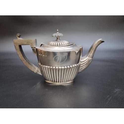 347 - A silver three piece bachelor's tea set by William Aitken, Birmingham 1901 and Chester 1901, gross w... 