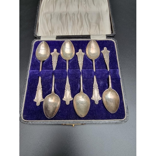 362 - A cased set of six silver teaspoons by A J Bailey, Birmingham 1923, 59g.