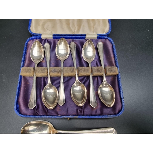 372 - A cased set of six silver teaspoons, by James Dixon & Sons Ltd, Sheffield 1944; together with tw... 